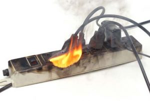 picture of a power lead on fire